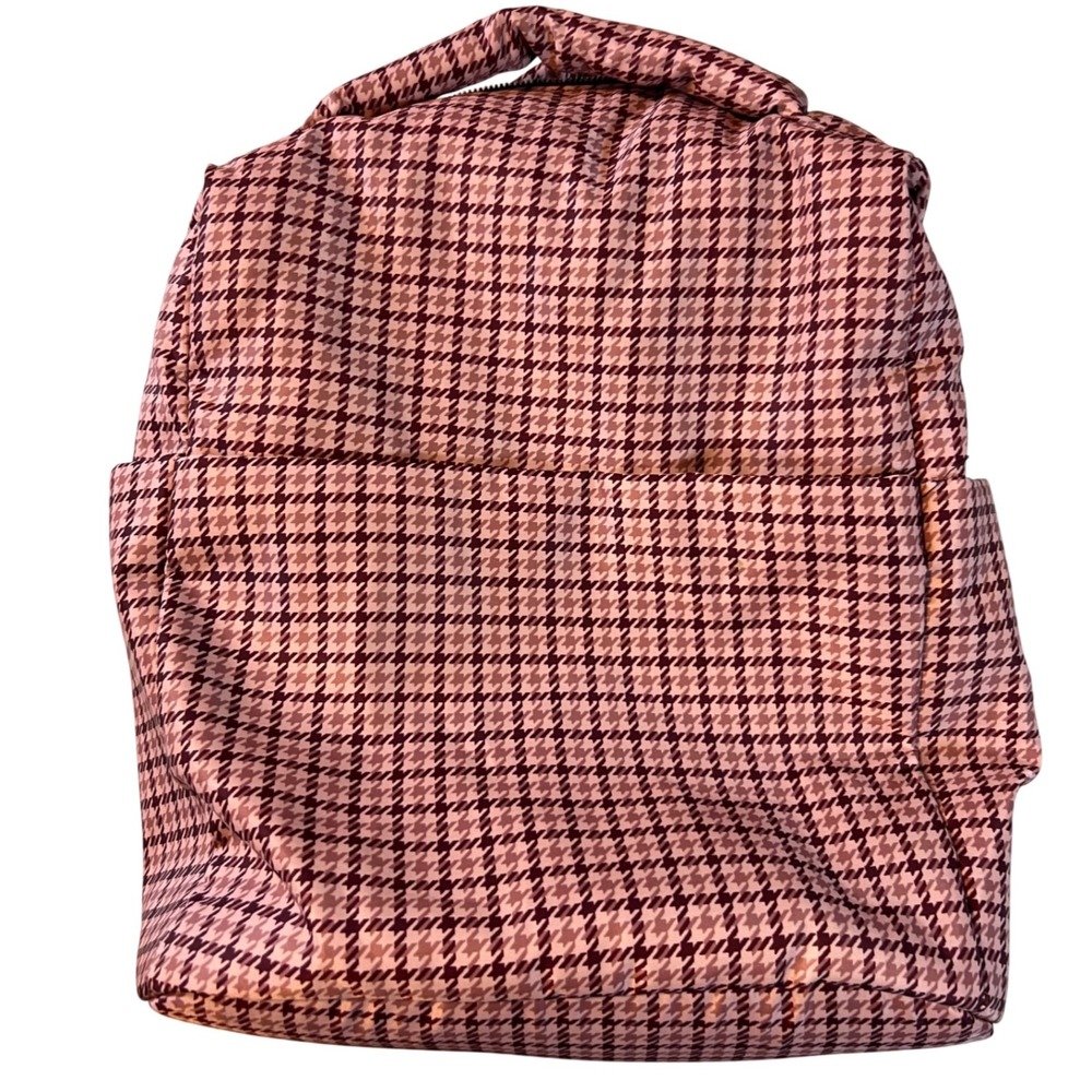 A New Day Backpack Tote Bag Pink Burgundy Houndstooth Check Recycled Polyester